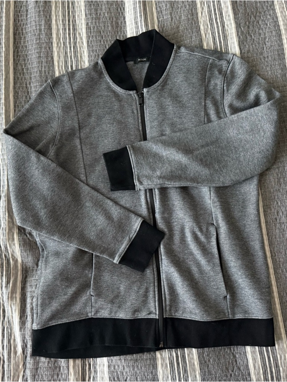 Alfani Men's Gray Zip-Up Sweater with Black Trim